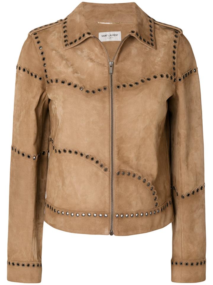 Saint Laurent Cropped Eyelet Jacket - Brown