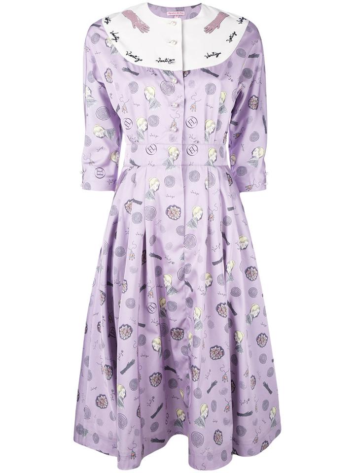 Olympia Le-tan - Pleated Dress - Women - Polyester - 36, Pink/purple, Polyester