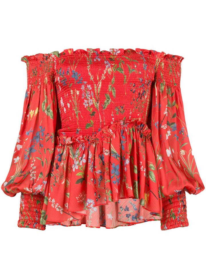 Alexis Floral Off Shoulder Ruched Top - Red