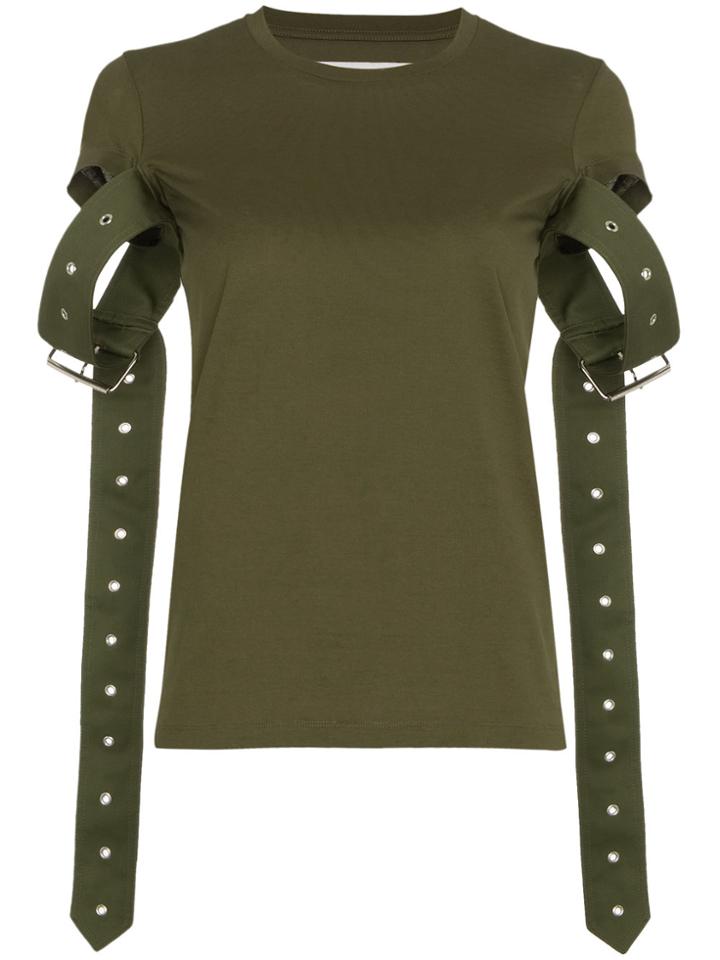 Marques'almeida Cotton T Shirt With Buckle Straps - Green