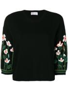 Red Valentino Floral Three-quarter Sleeve Sweater - Black