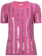Nina Ricci - Embroidered T-shirt - Women - Polyester/viscose - L, Pink/purple, Polyester/viscose