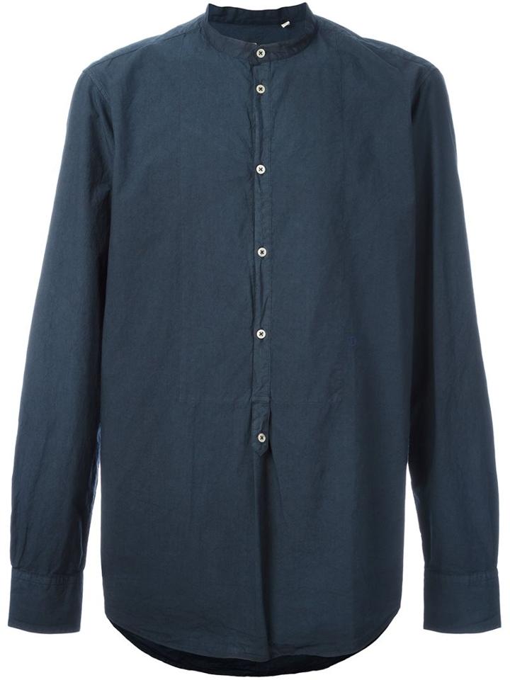 Massimo Alba Band Collar Shirt, Men's, Size: Medium, Blue, Cotton