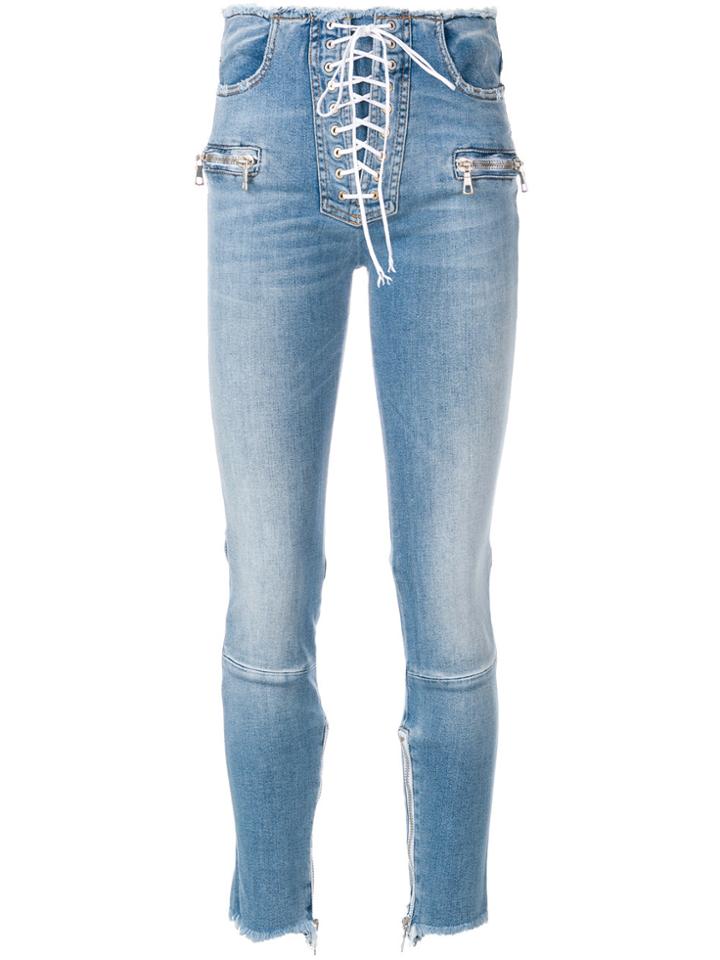 Unravel Project Lace Up Front Skinny Jeans - Blue