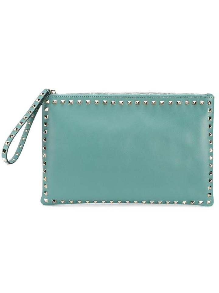 Valentino Valentino Garavani Rockstud Clutch, Women's, Blue, Leather/cotton/metal