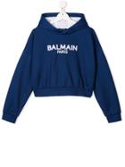 Balmain Kids Embroidered Logo Hoodie - Blue