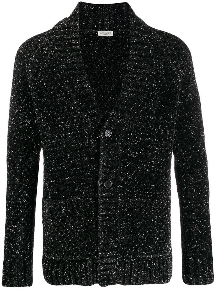 Saint Laurent Glitter Effect V-neck Cardigan - Black