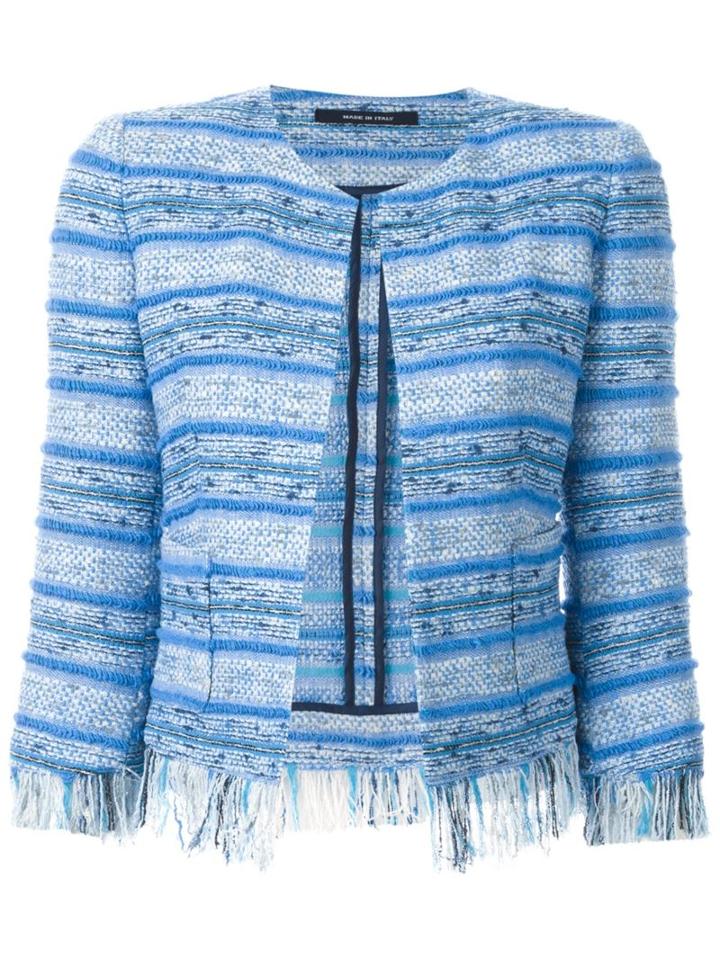 Tagliatore Striped Fringed Cropped Jacket