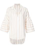 Tome Striped Wide Sleeve Blouse - Nude & Neutrals