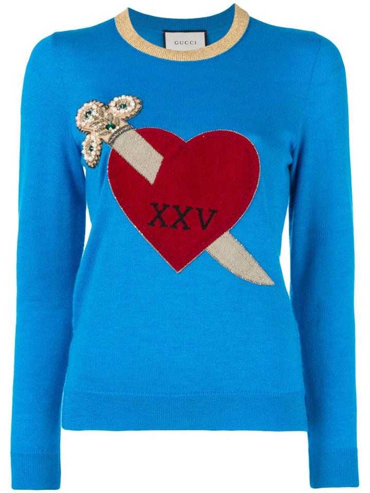 Gucci Heart And Dagger Motif Sweater - Blue