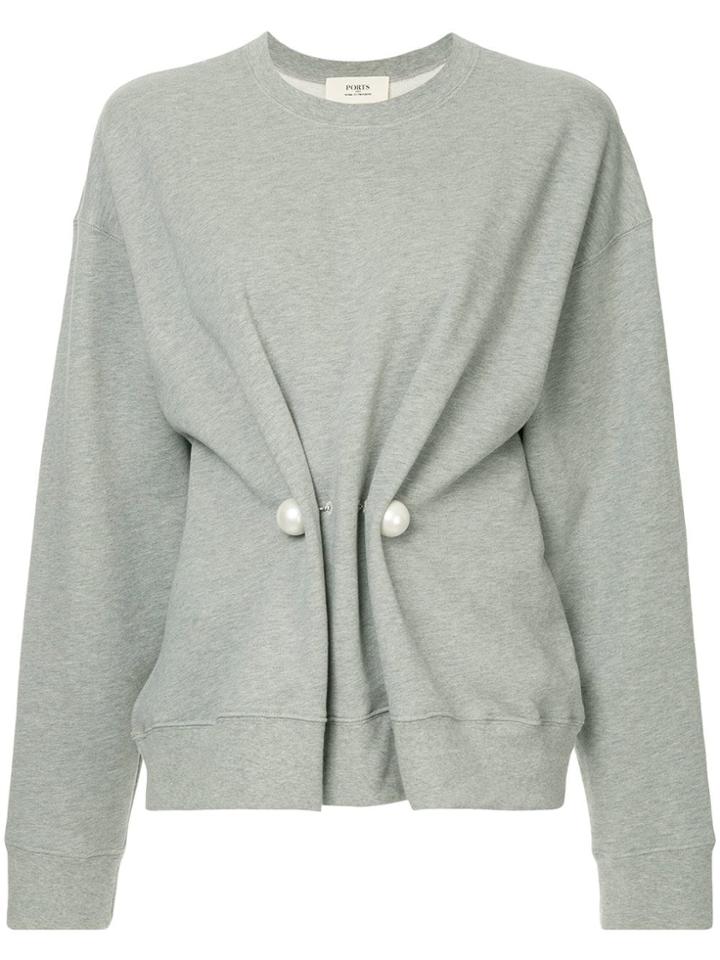 Ports 1961 Pearl Embellished Draped Sweatshirt - Grey