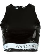 Wanda Nylon Vinyl Crop Top, Women's, Black, Polyester/polyurethane/spandex/elastane