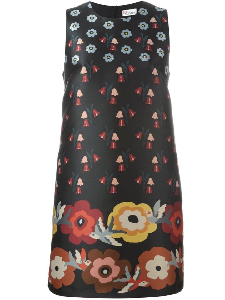 Red Valentino Floral Print Shift Dress, Women's, Size: 38, Black, Acetate/polyester/polyamide