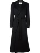 Saint Laurent Belted Long Coat, Women's, Size: 38, Black, Cotton/cupro/cashmere