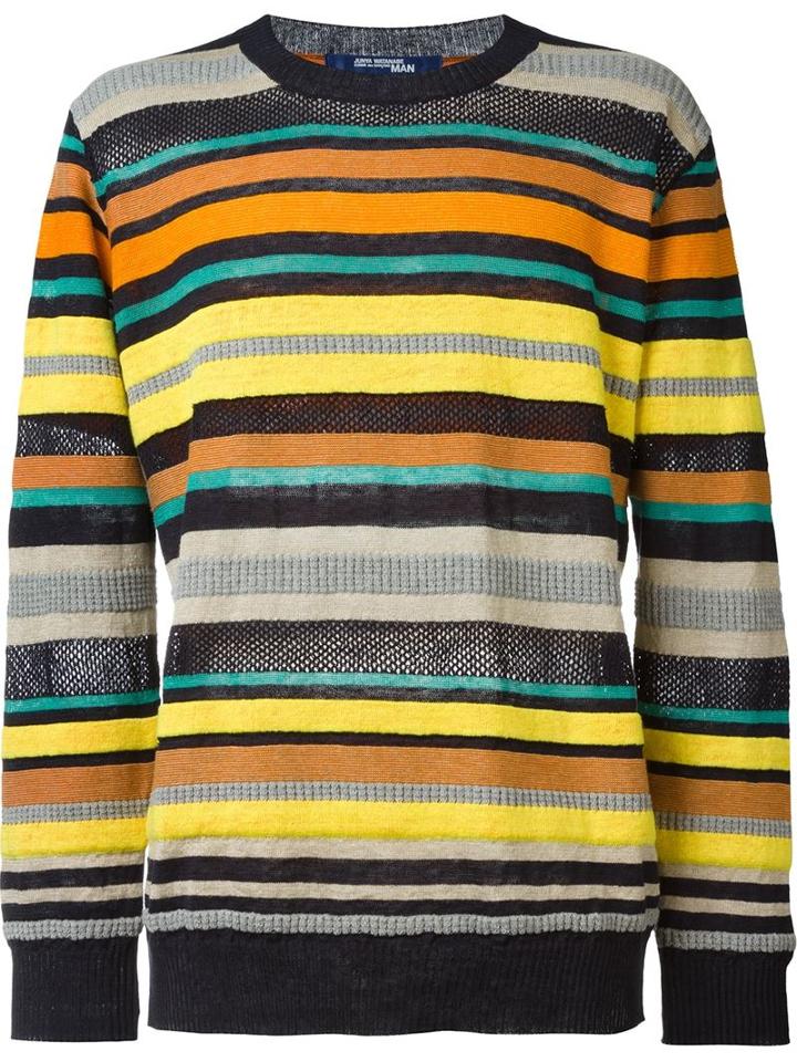 Junya Watanabe Comme Des Garçons Man Striped Crew Neck Jumper, Men's, Size: Medium, Cotton/linen/flax