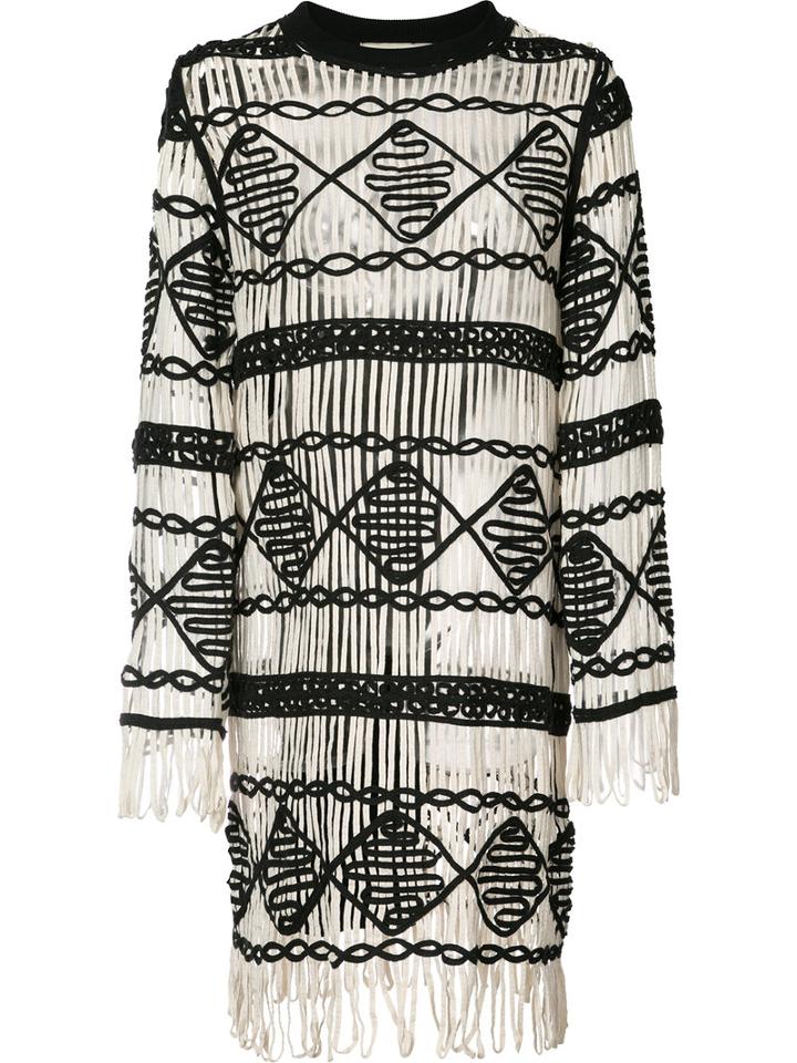 Nicole Miller - Fringed Dress - Women - Cotton/polyester/spandex/elastane - M, Women's, White, Cotton/polyester/spandex/elastane