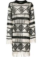 Nicole Miller - Fringed Dress - Women - Cotton/polyester/spandex/elastane - M, Women's, White, Cotton/polyester/spandex/elastane