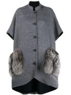 Liska Button Down Checked Cape - Grey