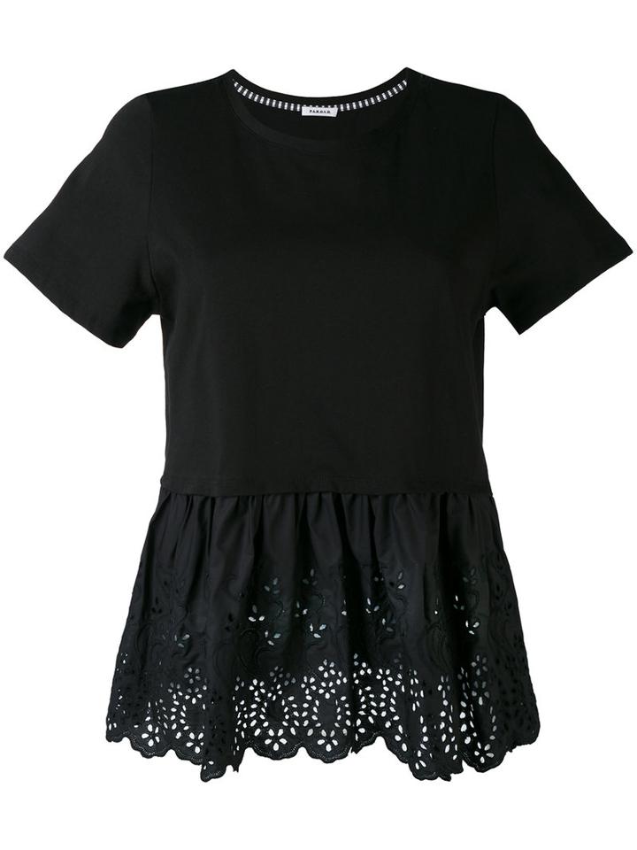 P.a.r.o.s.h. - Broderie Anglaise-trimmed T-shirt - Women - Cotton - S, Black, Cotton