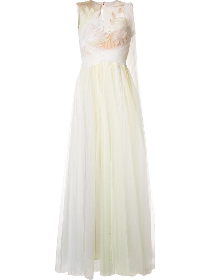 Marchesa Feather Embellished Gown, Women's, Size: 8, White, Polyester