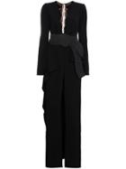 Johanna Ortiz Belted Jumpsuit With Deep V Neck - Black