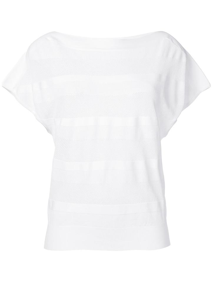 Estnation - Striped Panel Wide Sleeve Top - Women - Rayon - 38, White, Rayon