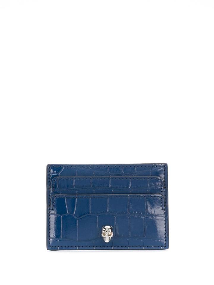 Alexander Mcqueen Crocodile Effect Skull Card Holder - Blue