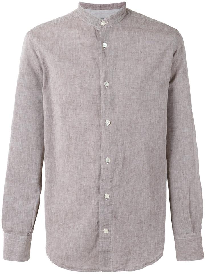 Eleventy Mandarin Neck Shirt, Men's, Size: 42, Brown, Cotton/linen/flax