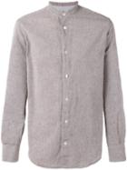 Eleventy Mandarin Neck Shirt, Men's, Size: 42, Brown, Cotton/linen/flax