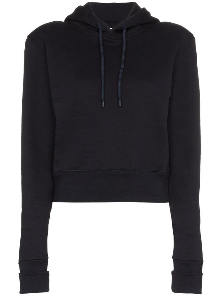 A Plan Application Cropped Fitted Cotton Hoodie - Blue
