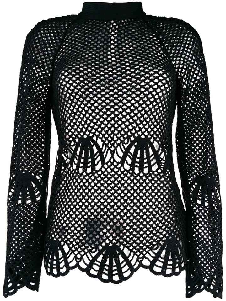 Self-portrait Crochet High Neck Sweater - Black