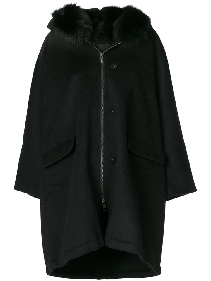 Ermanno Scervino Coat With Fox Fur Hood - Black