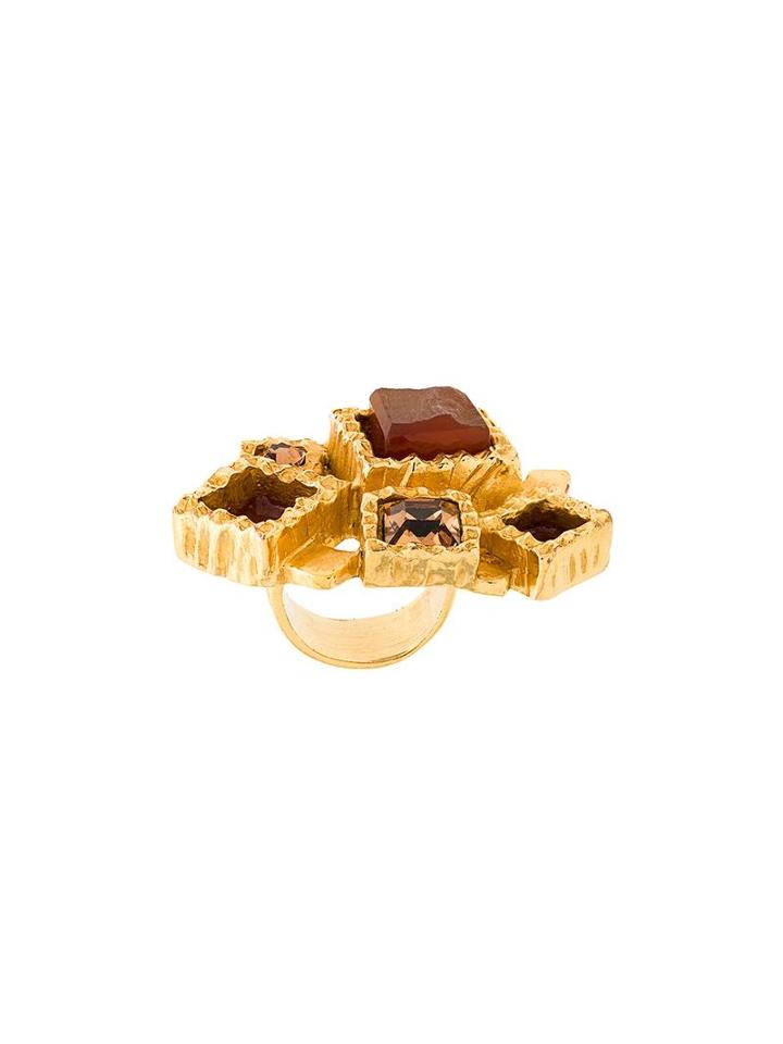Yves Saint Laurent Vintage Stone Embellished Ring, Women's, Yellow/orange