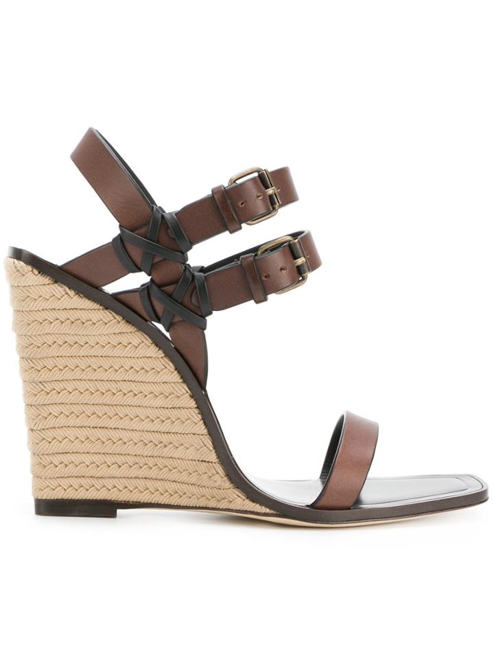 Saint Laurent Stacked Heel Wedge Sandals - Brown