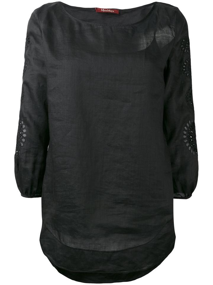 Max Mara Studio - Floral Detail Top - Women - Ramie - S, Black, Ramie