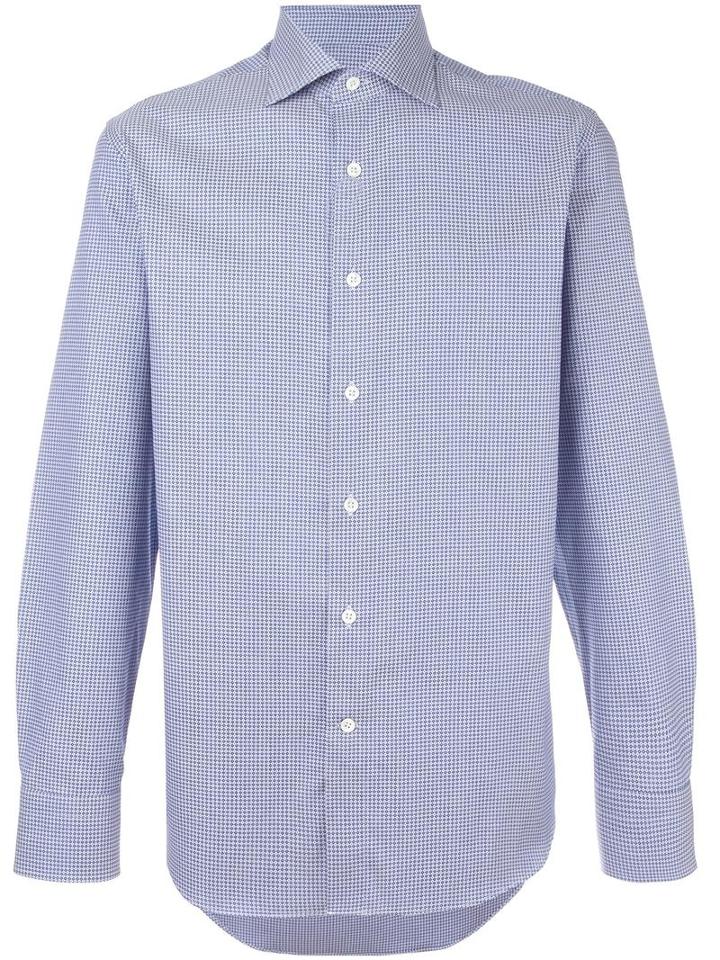 Canali Plain Shirt, Men's, Size: 38, Blue, Cotton