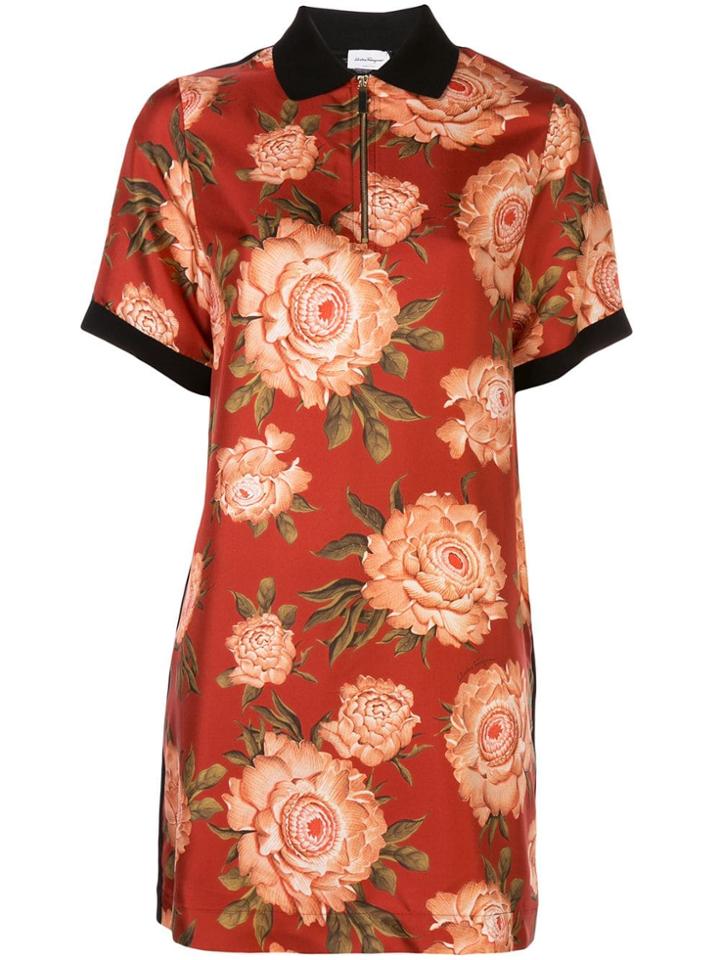 Salvatore Ferragamo Peony Print Silk Blouse - Orange