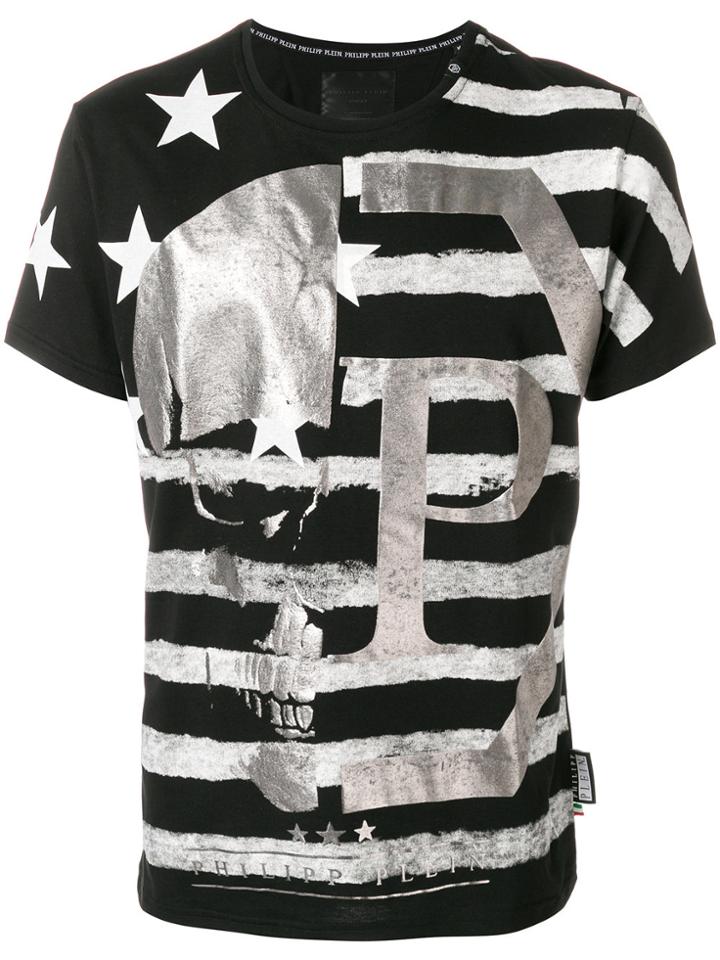 Philipp Plein Skull Flag Print T-shirt - Black