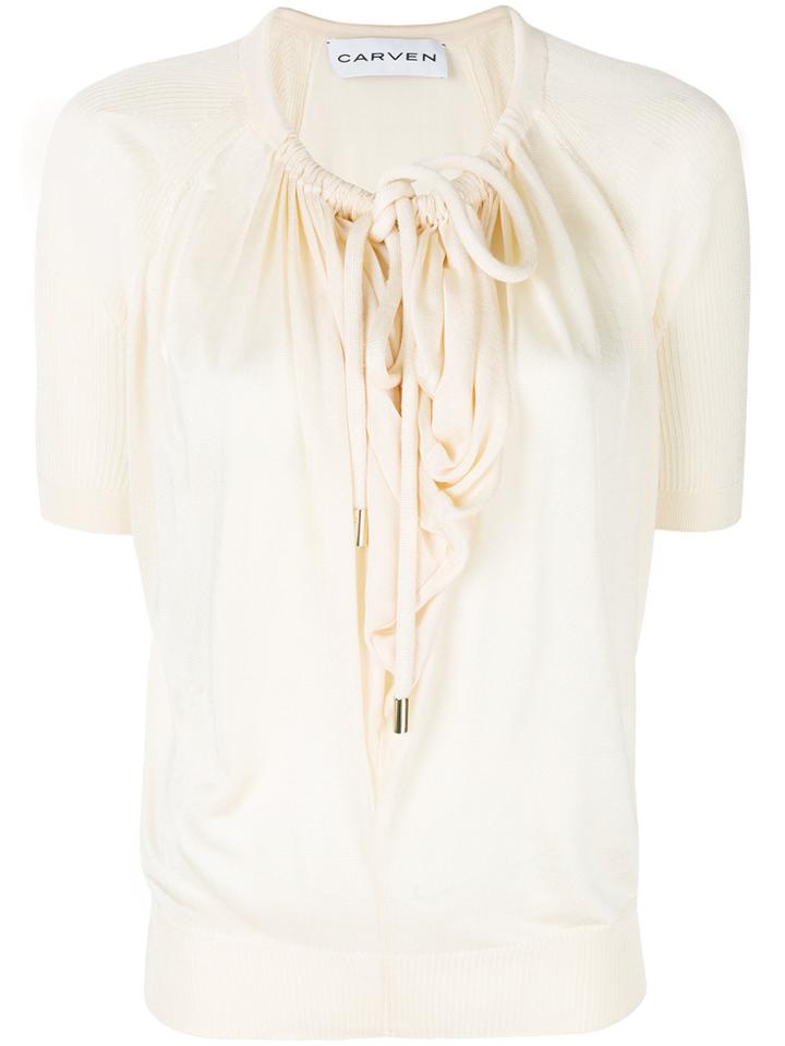 Carven Drawcord Blouse - Nude & Neutrals