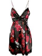 Philipp Plein Rose Print Slip Dress - Black
