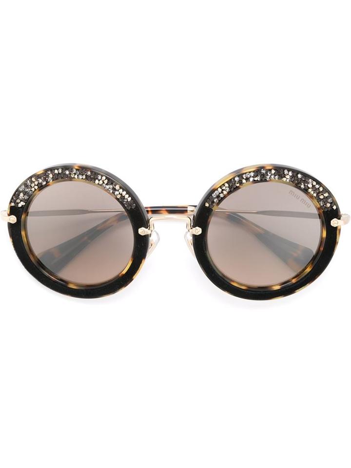 Miu Miu Eyewear Round Framed Sunglasses, Women's, Brown, Acetate/metal (other)