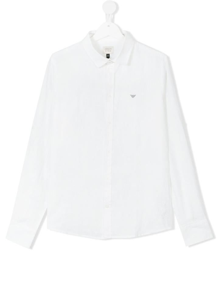 Armani Junior - Logo Chest Print Shirt - Kids - Linen/flax - 14 Yrs, White