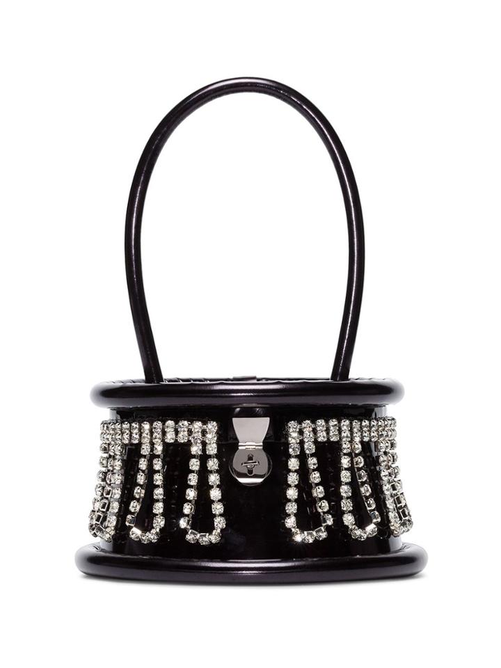 Area Crystal Fringed Bucket Bag - Black