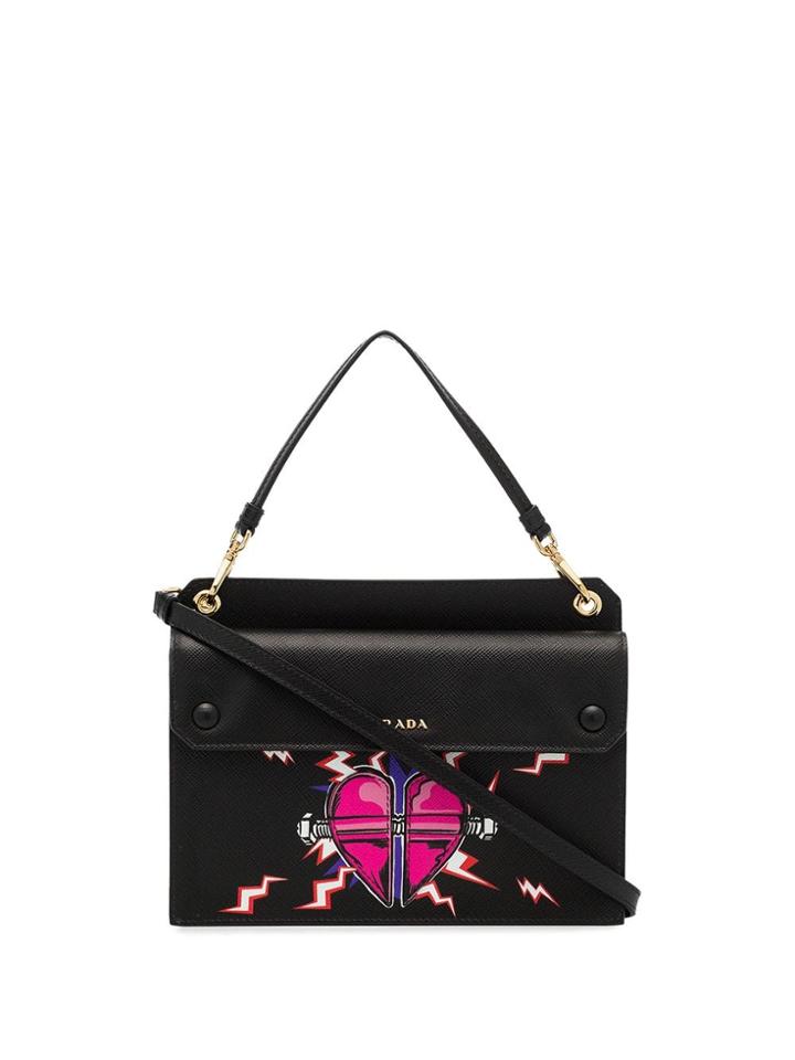 Prada Mini Heart-print Top-handle Bag - Black