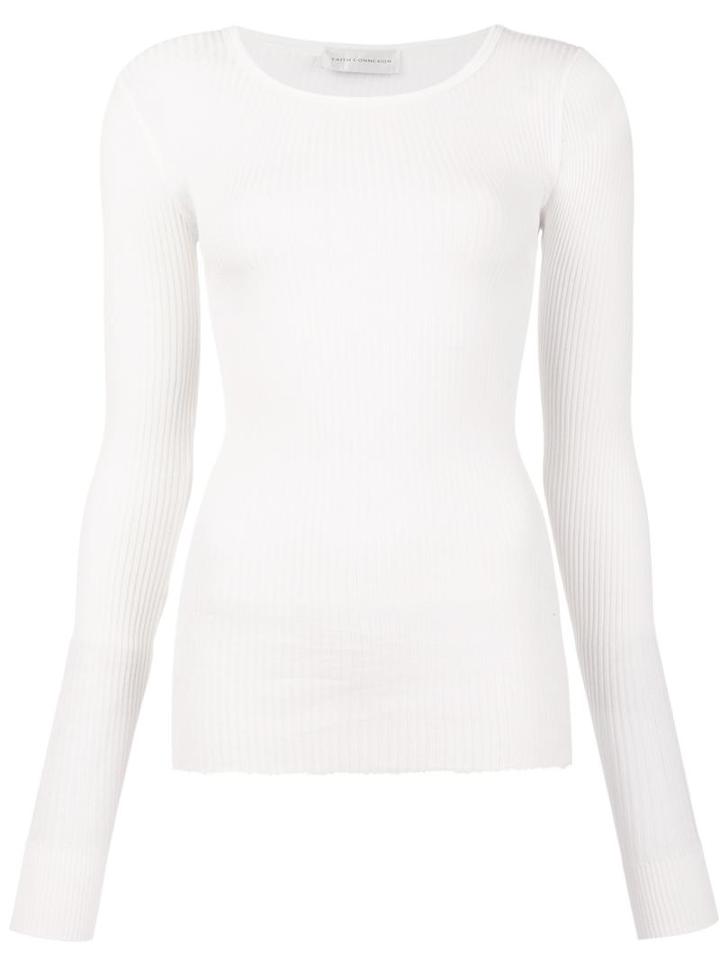 Faith Connexion Ribbed Long Sleeve Top, Women's, Size: Small, White, Cotton