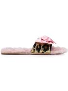 Miu Miu Bow Furry Flat Sandals - Pink