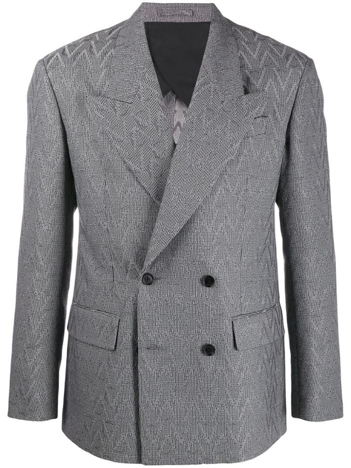 Versace Tonal Chevron Pattern Blazer - Black
