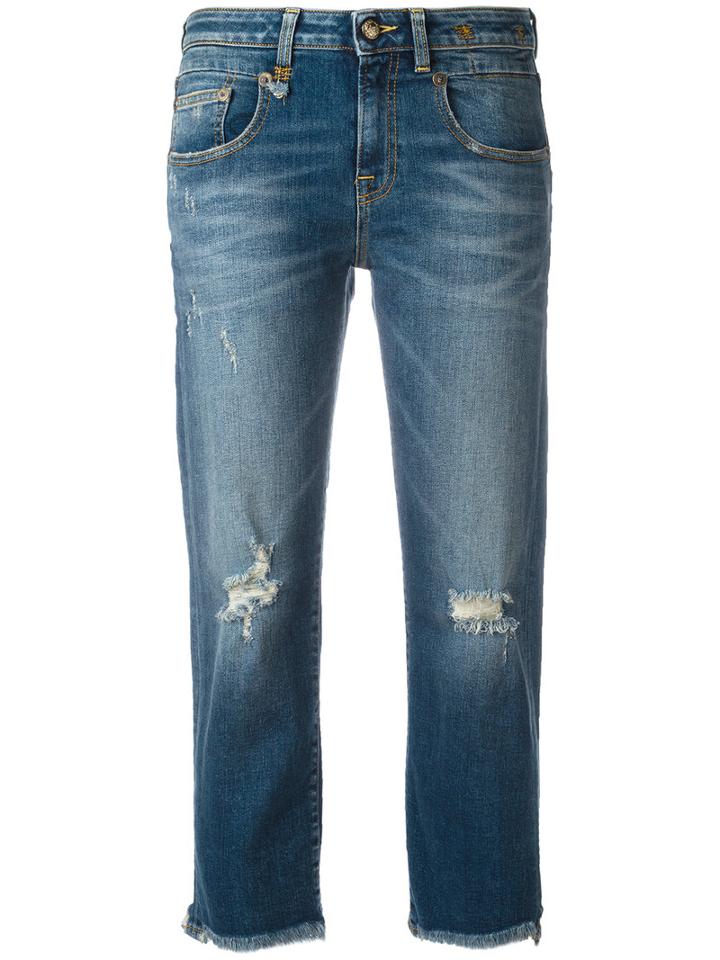 R13 Straight Cropped Jeans, Women's, Size: 27, Blue, Cotton/spandex/elastane