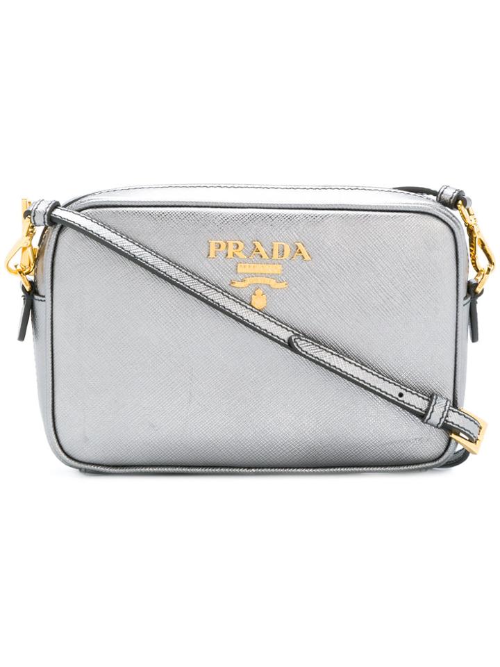 Prada Logo Plaque Crossbody Bag - Metallic