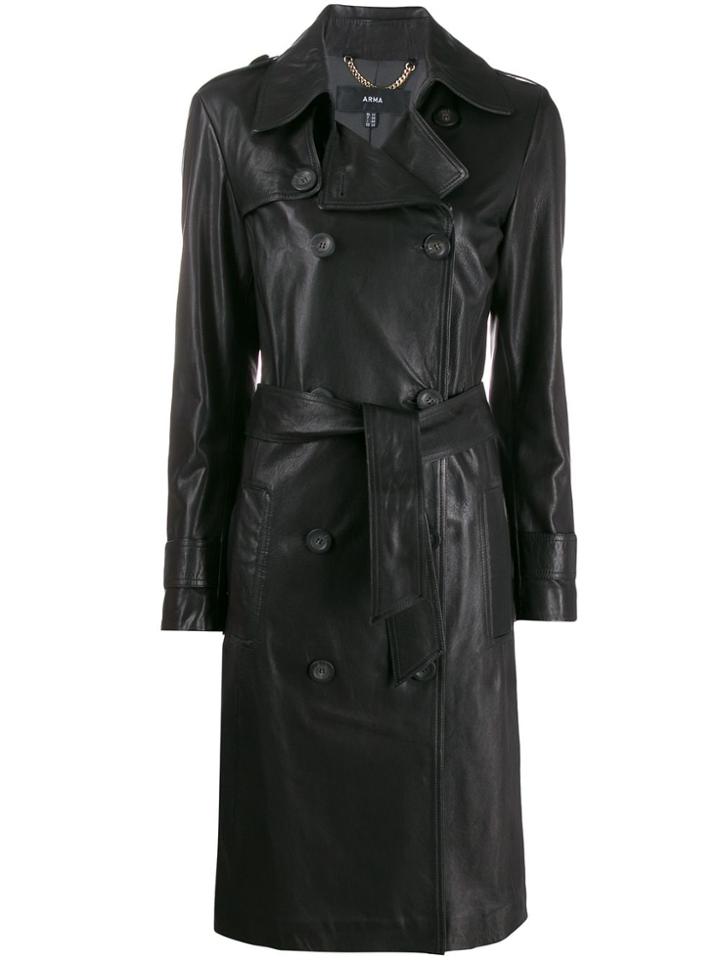 Arma Slim-fit Trench Coat - Black